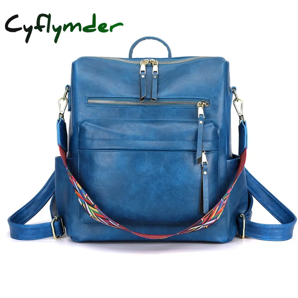 Cyflymder Retro Large Capacity Backpack Women Pu Leather Rucksack Women’s Knapsack Travel