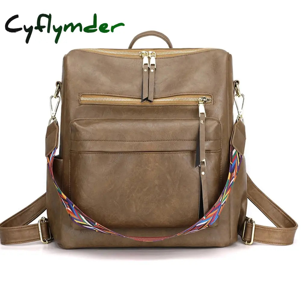 Cyflymder Retro Large Capacity Backpack Women Pu Leather Rucksack Women’s Knapsack Travel