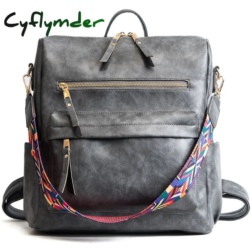 Cyflymder Retro Large Capacity Backpack Women Pu Leather Rucksack Women’s Knapsack Travel