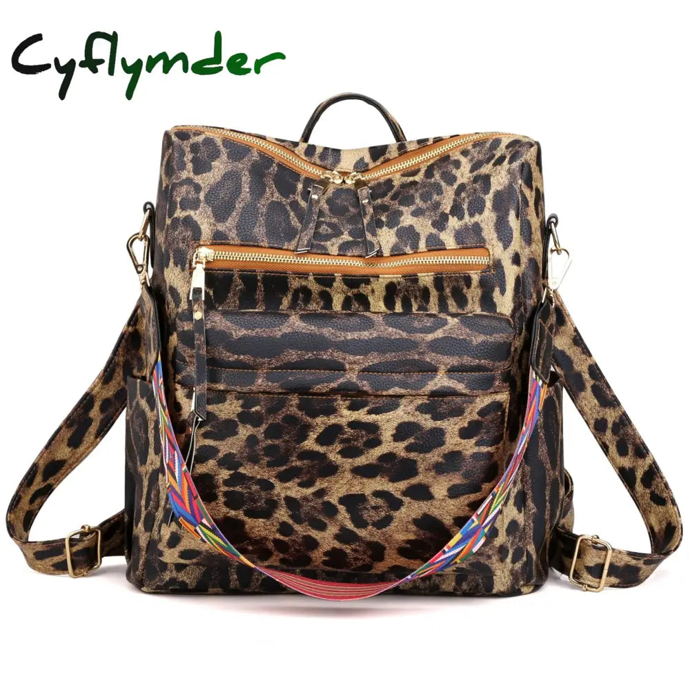 Cyflymder Retro Large Capacity Backpack Women Pu Leather Rucksack Women’s Knapsack Travel