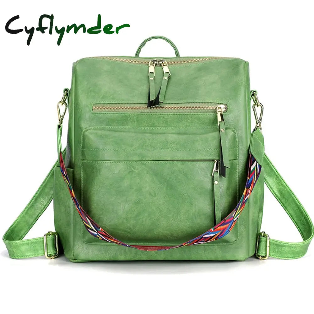 Cyflymder Retro Large Capacity Backpack Women Pu Leather Rucksack Women’s Knapsack Travel