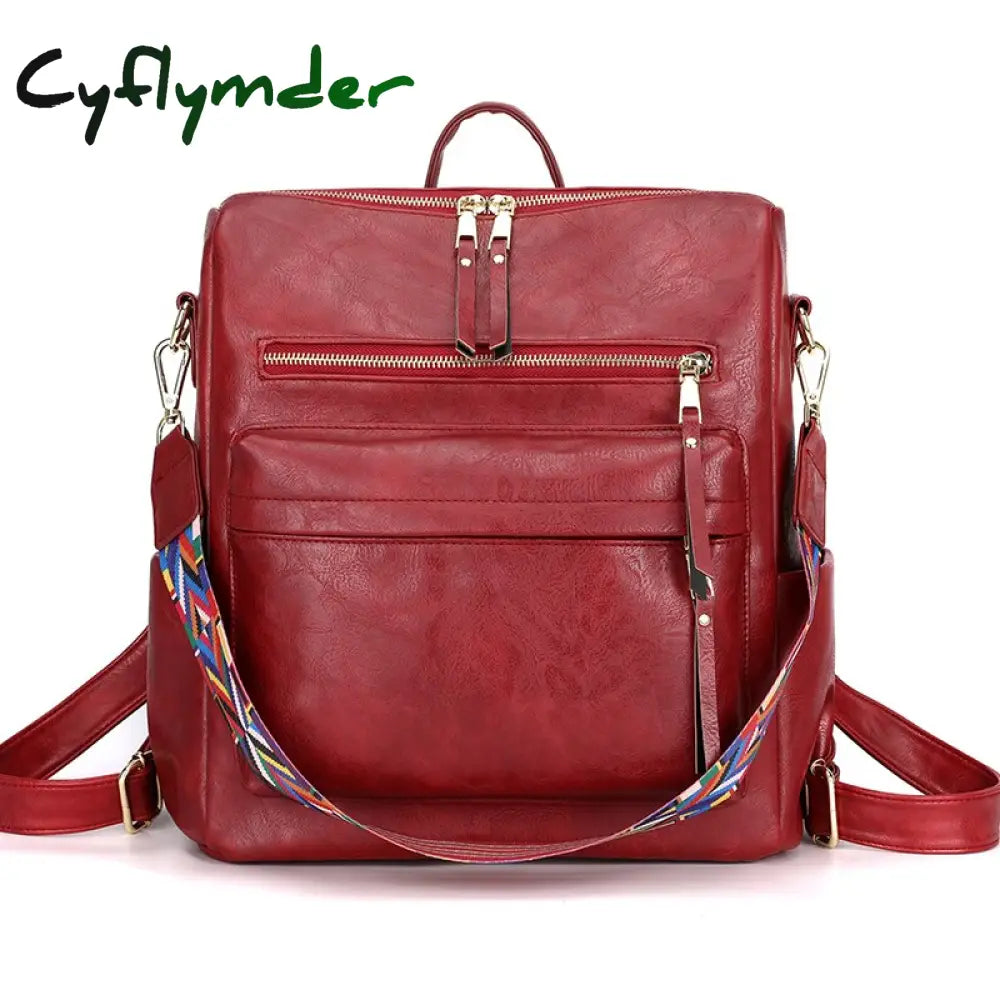 Cyflymder Retro Large Capacity Backpack Women Pu Leather Rucksack Women’s Knapsack Travel