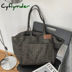 Cyflymder Retro Leopard Shoulder Bag Women Large Capacity Handbag Fashion Female Shopping Tote