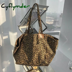 Cyflymder Retro Leopard Shoulder Bag Women Large Capacity Handbag Fashion Female Shopping Tote