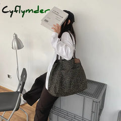 Cyflymder Retro Leopard Shoulder Bag Women Large Capacity Handbag Fashion Female Shopping Tote