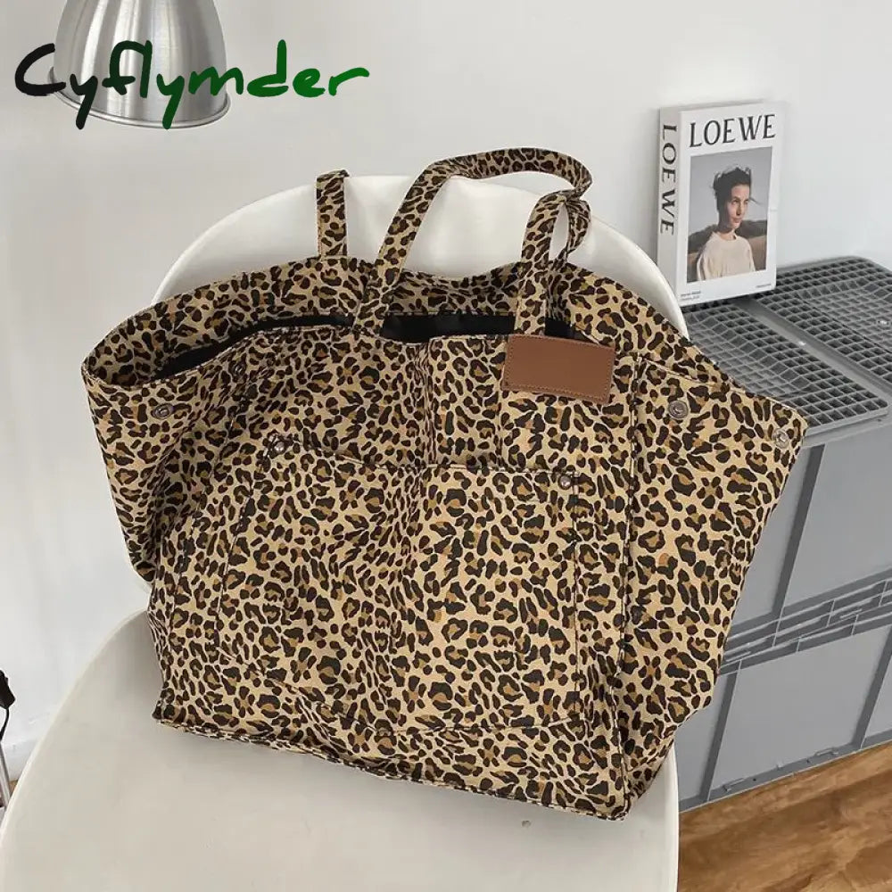 Cyflymder Retro Leopard Shoulder Bag Women Large Capacity Handbag Fashion Female Shopping Tote