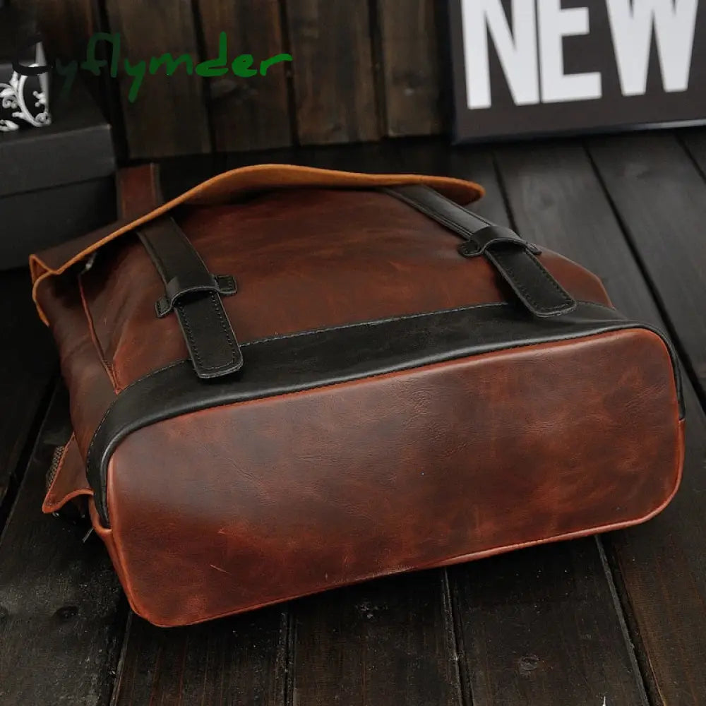 Cyflymder Retro Men’s Backpack Bag Luxury Crazy Horse Leather Men School College Book Rucksack