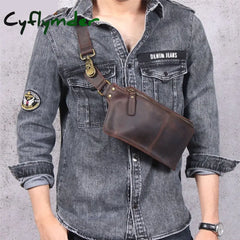 Cyflymder Retro Multifunctional Genuine Leather Men’s Chest Bag Crazy Horse Cowhide Waist Pack