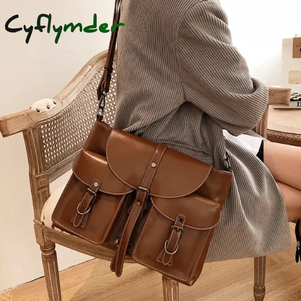 Cyflymder Retro Multiple Pockets Bag Pu Leather Crossbody Bags For Women Hit Trend Women’s