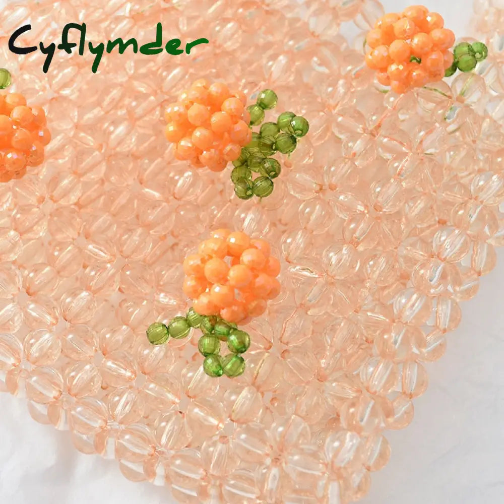 Cyflymder Retro Orange Beaded Bag Clear Crystal Jelly Clutch Girl Woven Handbag For Woman Handmade