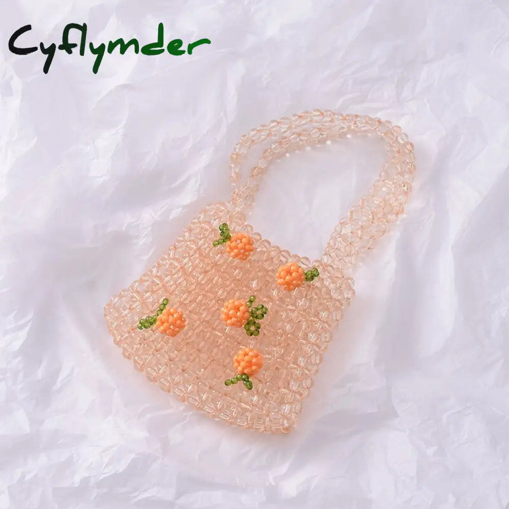 Cyflymder Retro Orange Beaded Bag Clear Crystal Jelly Clutch Girl Woven Handbag For Woman Handmade