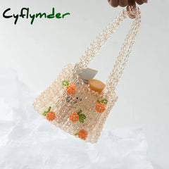 Cyflymder Retro Orange Beaded Bag Clear Crystal Jelly Clutch Girl Woven Handbag For Woman Handmade