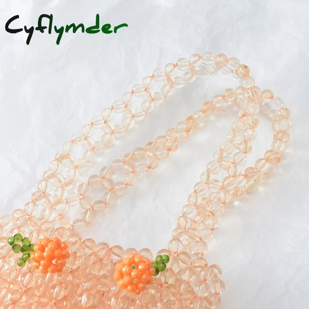 Cyflymder Retro Orange Beaded Bag Clear Crystal Jelly Clutch Girl Woven Handbag For Woman Handmade