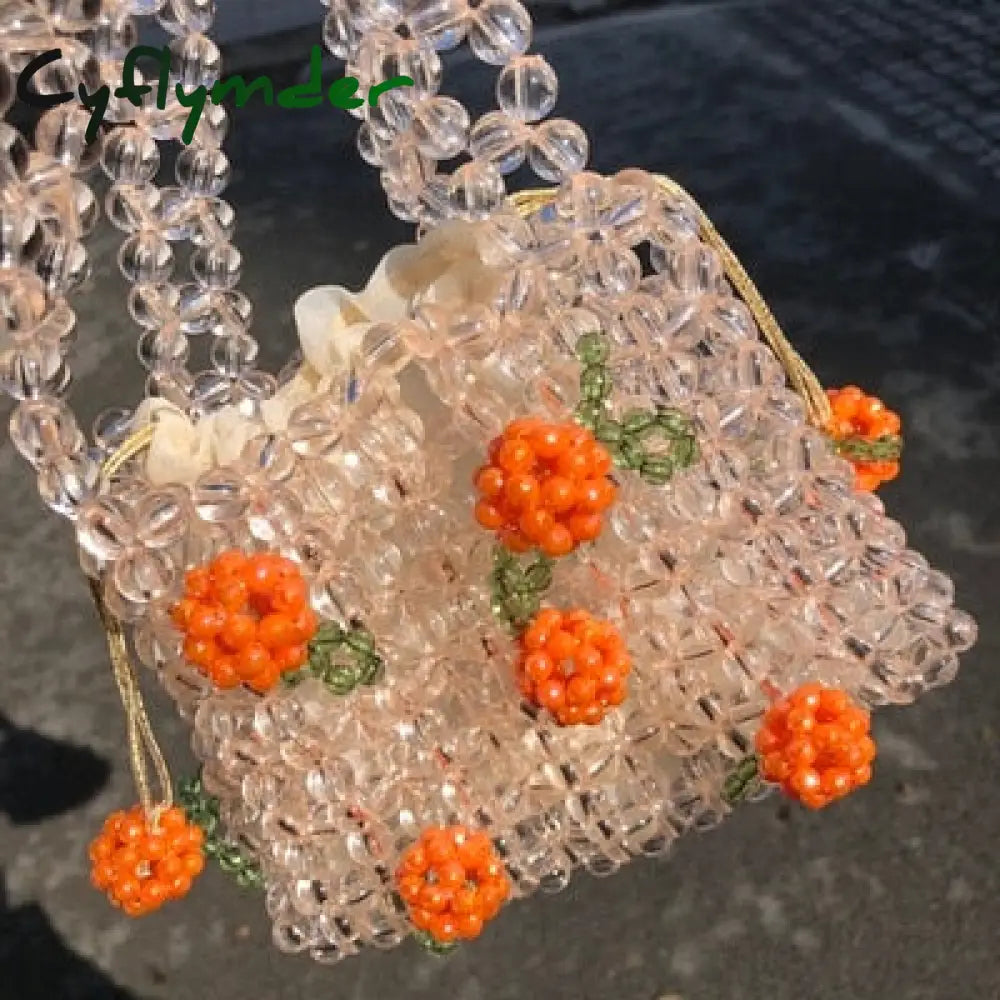 Cyflymder Retro Orange Beaded Bag Clear Crystal Jelly Clutch Girl Woven Handbag For Woman Handmade