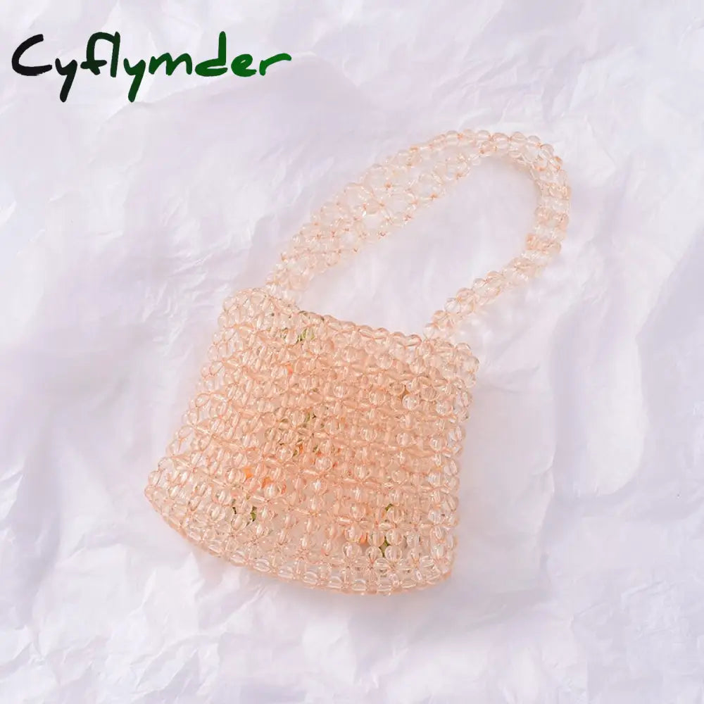 Cyflymder Retro Orange Beaded Bag Clear Crystal Jelly Clutch Girl Woven Handbag For Woman Handmade