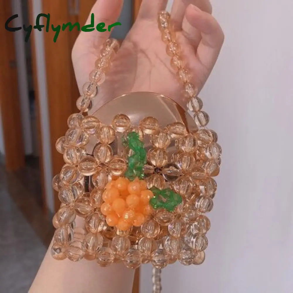 Cyflymder Retro Orange Beaded Bag Clear Crystal Jelly Clutch Girl Woven Handbag For Woman Handmade