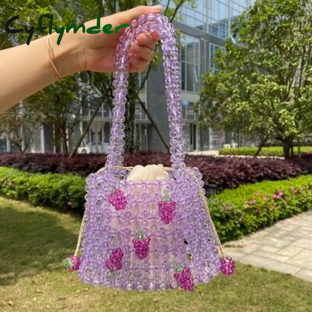 Cyflymder Retro Orange Beaded Bag Clear Crystal Jelly Clutch Girl Woven Handbag For Woman Handmade