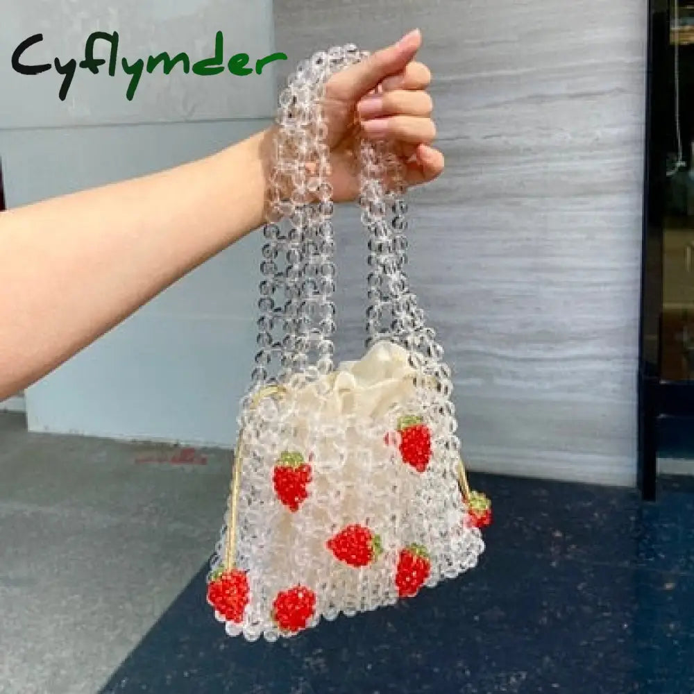 Cyflymder Retro Orange Beaded Bag Clear Crystal Jelly Clutch Girl Woven Handbag For Woman Handmade