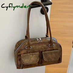 Cyflymder Retro Small Double Pockets Shoulder Bags for Women New Fashion Trend Designer Underarm Bag Female Handbags