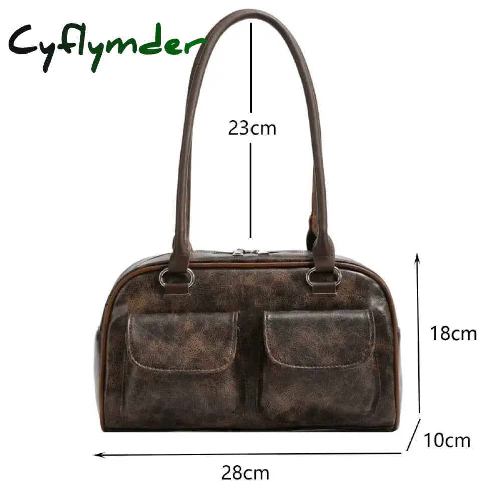 Cyflymder Retro Small Double Pockets Shoulder Bags for Women New Fashion Trend Designer Underarm Bag Female Handbags