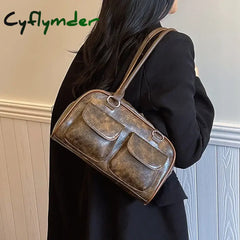 Cyflymder Retro Small Double Pockets Shoulder Bags for Women New Fashion Trend Designer Underarm Bag Female Handbags