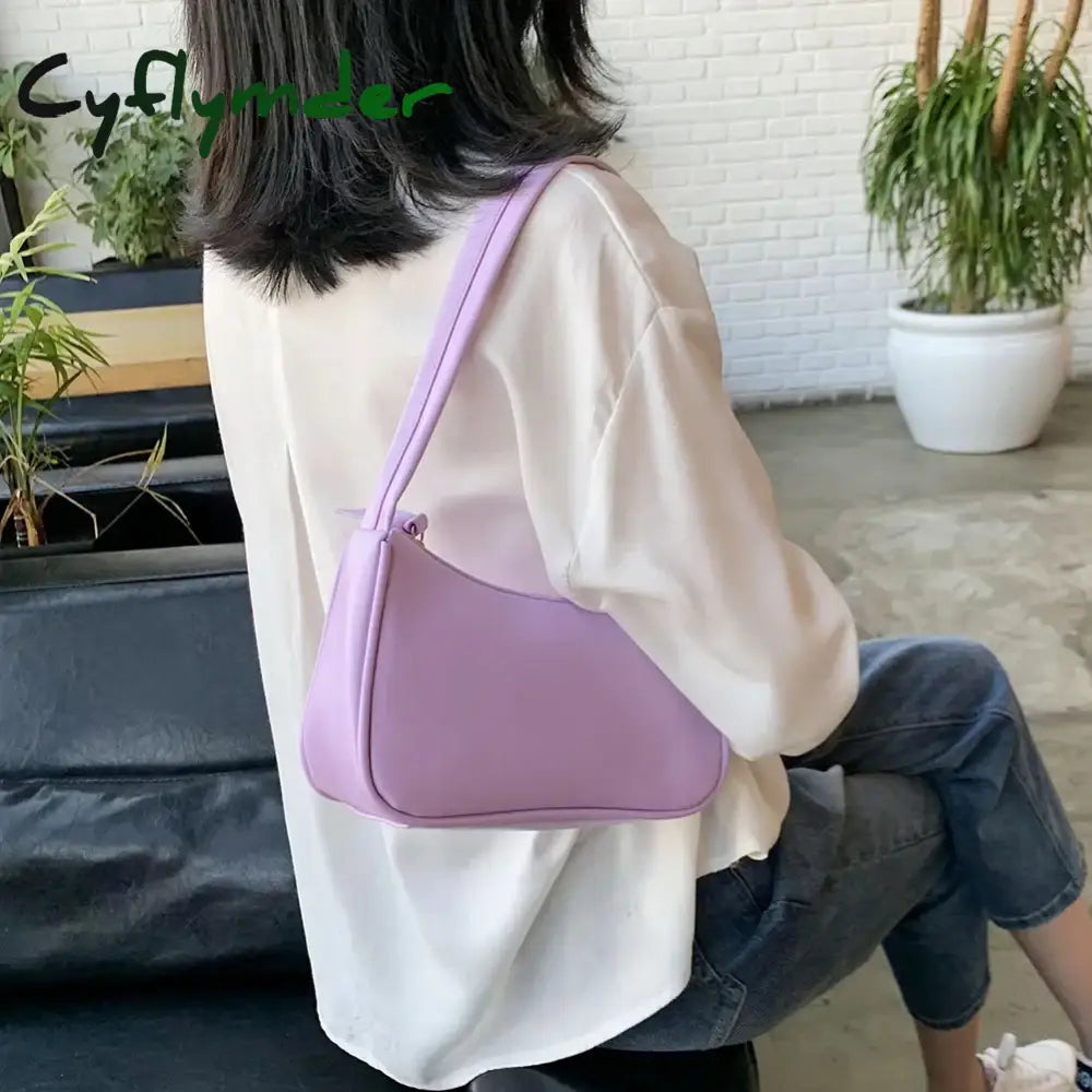 Cyflymder Retro Soft Pu Leather Women Shoulder Underarm Bags Casual Solid Color Small Top-Handle