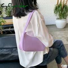 Cyflymder Retro Soft Pu Leather Women Shoulder Underarm Bags Casual Solid Color Small Top-Handle