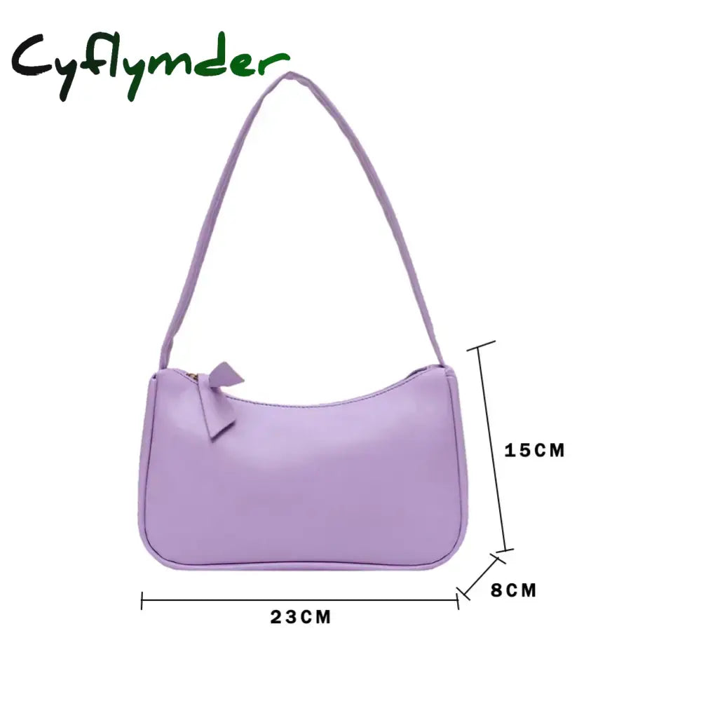 Cyflymder Retro Soft Pu Leather Women Shoulder Underarm Bags Casual Solid Color Small Top-Handle