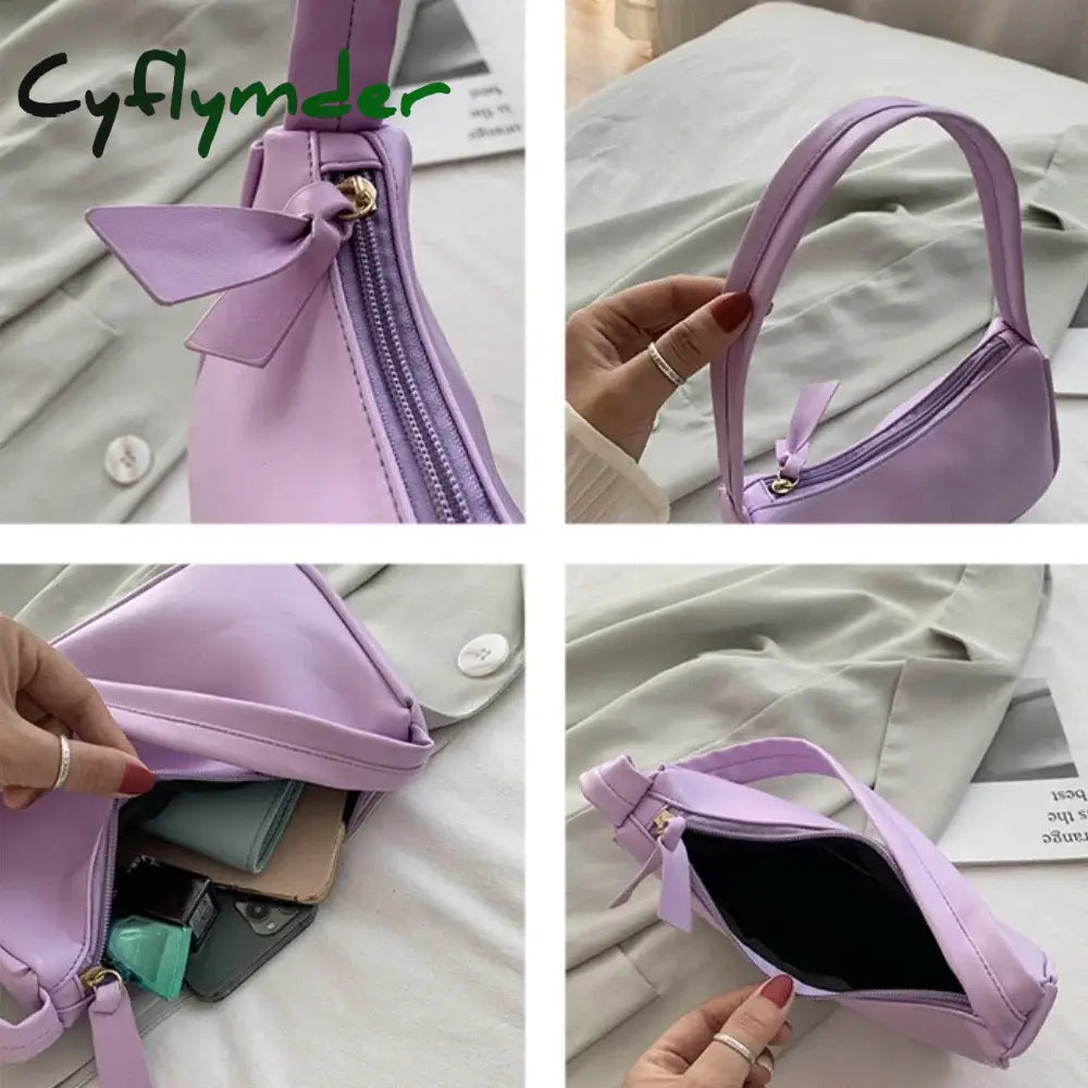 Cyflymder Retro Soft Pu Leather Women Shoulder Underarm Bags Casual Solid Color Small Top-Handle