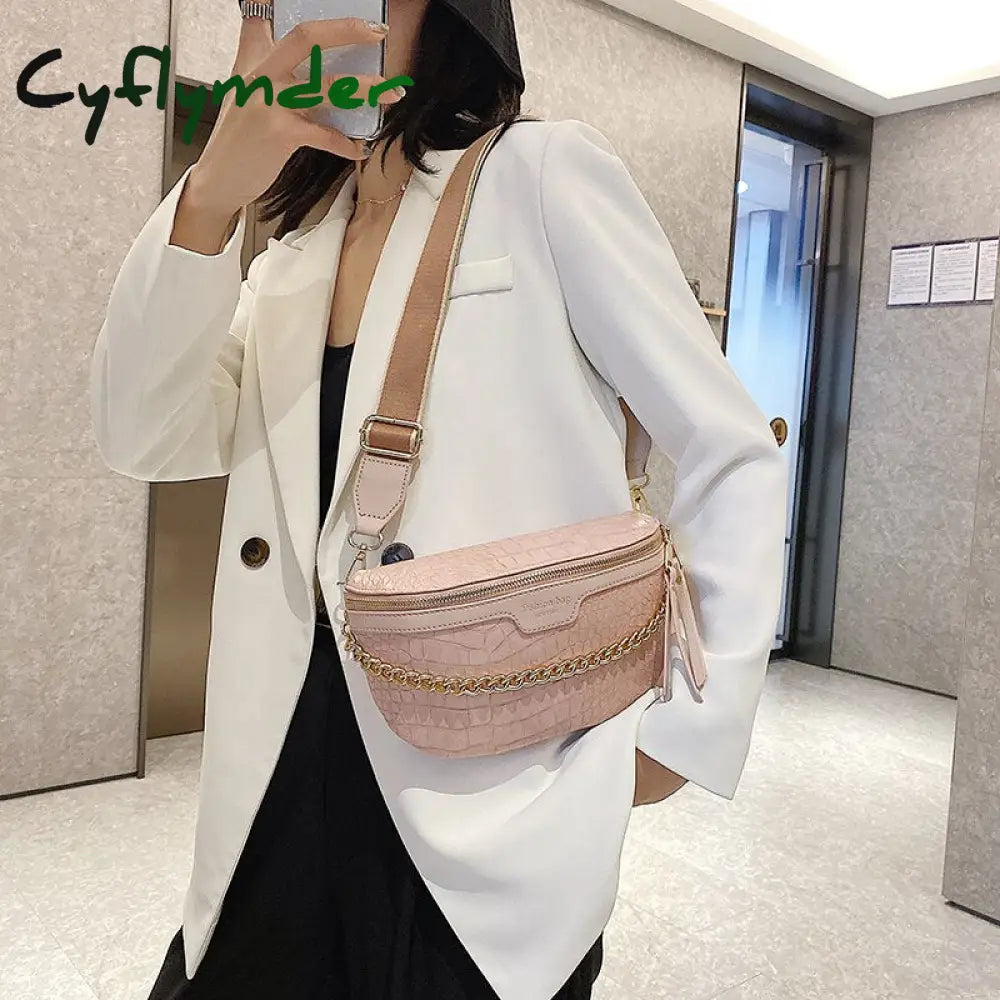 Cyflymder Retro Waist Bag Pu Leather Fanny Pack Shoulder Ladies Alligator Pattern Women Belt