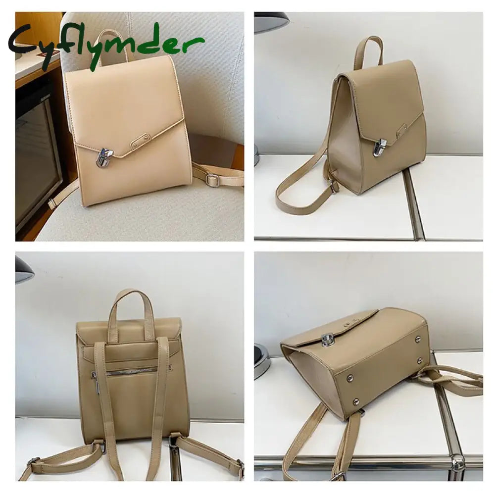 Cyflymder Retro Woman Backpack Pu Leather Big School Bags For Teenagers Girls Fashion New Luxury