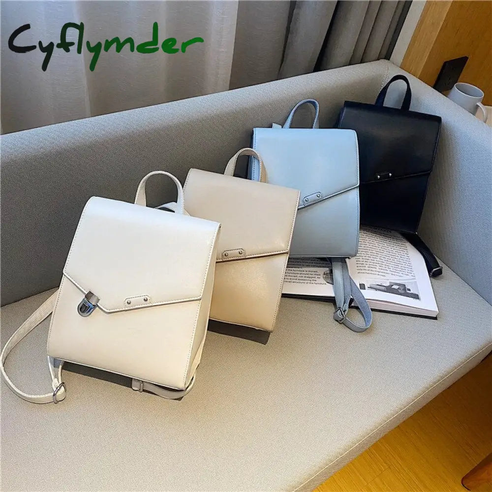 Cyflymder Retro Woman Backpack Pu Leather Big School Bags For Teenagers Girls Fashion New Luxury