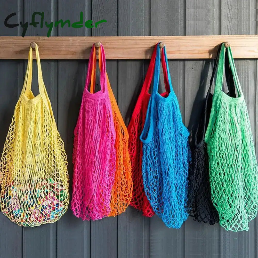 Cyflymder Reusable Cotton Mesh Bag Shopping String Fishnet Net Turtle Bags Storage Handbag Tote