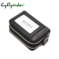 Cyflymder Rfid Blocking Fashion Women Card Holder Genuine Leather Double Zipper Large Capacity