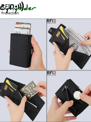 Cyflymder Rfid Men’s Wallet Credit Card Holder Pu Leather Mini Automatic Pop-Up Multi-Functional