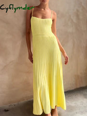 Cyflymder - Rib Midi Sundress Yellow / Xs Sweater Dresses