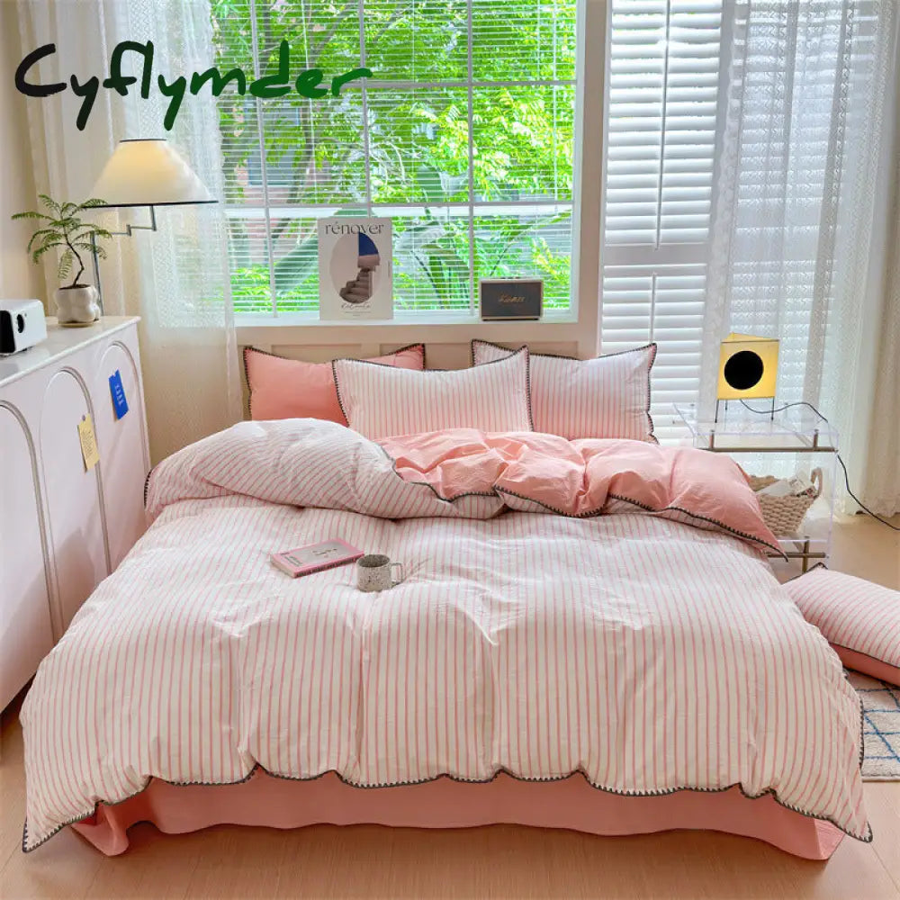 room inspo Class Simple Washed Cotton Four-Piece Set Pure Cotton Bedding Quilt Cover Bed Sheet Three-Piece Set