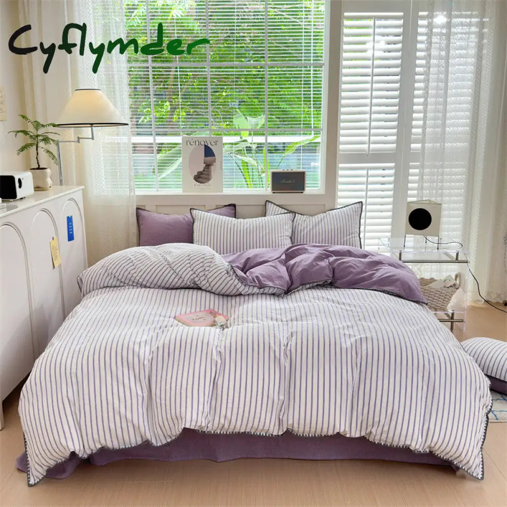 room inspo Class Simple Washed Cotton Four-Piece Set Pure Cotton Bedding Quilt Cover Bed Sheet Three-Piece Set
