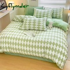 room inspo Winter Double-Sided Thickened Milk Coral Fleece Bed Four-Piece Set Fleece-lined Flange Suede Bed Sheet Quilt Cover Bedding Fitted Sheet