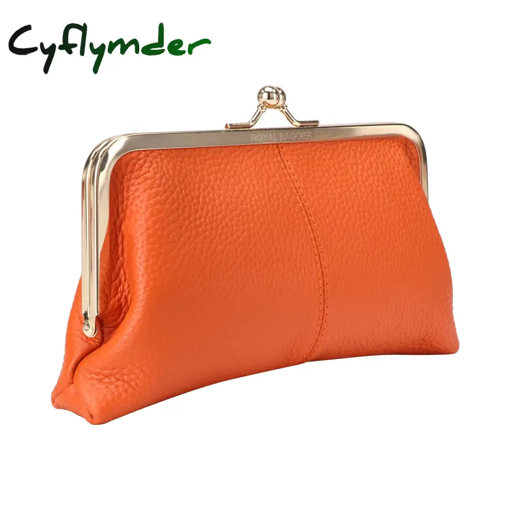 Cyflymder Royal Bagger Kiss Lock Wallet For Women Genuine Cow Leather Large Capacity Card Holder