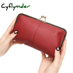 Cyflymder Royal Bagger Kiss Lock Wallet For Women Genuine Cow Leather Large Capacity Card Holder