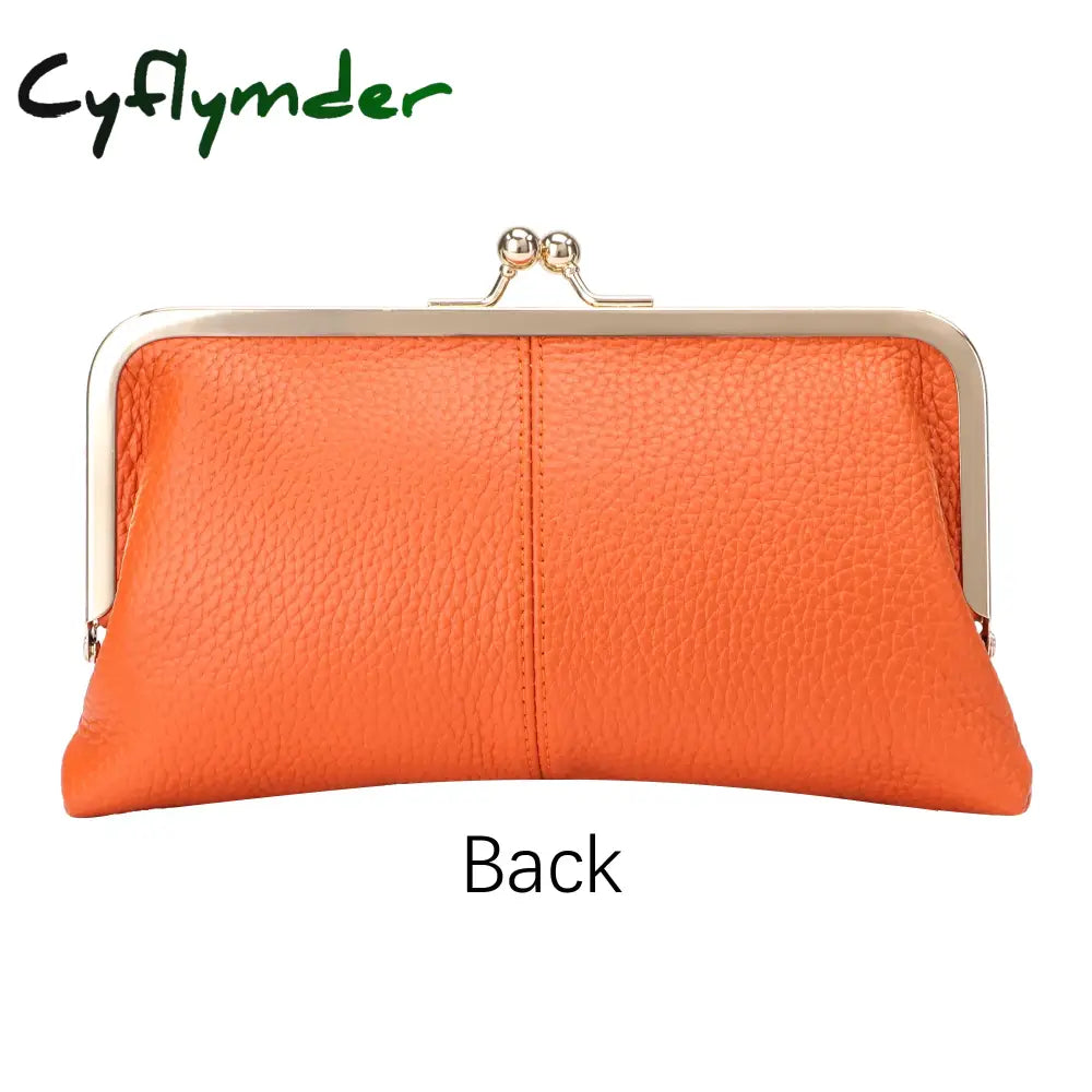 Cyflymder Royal Bagger Kiss Lock Wallet For Women Genuine Cow Leather Large Capacity Card Holder