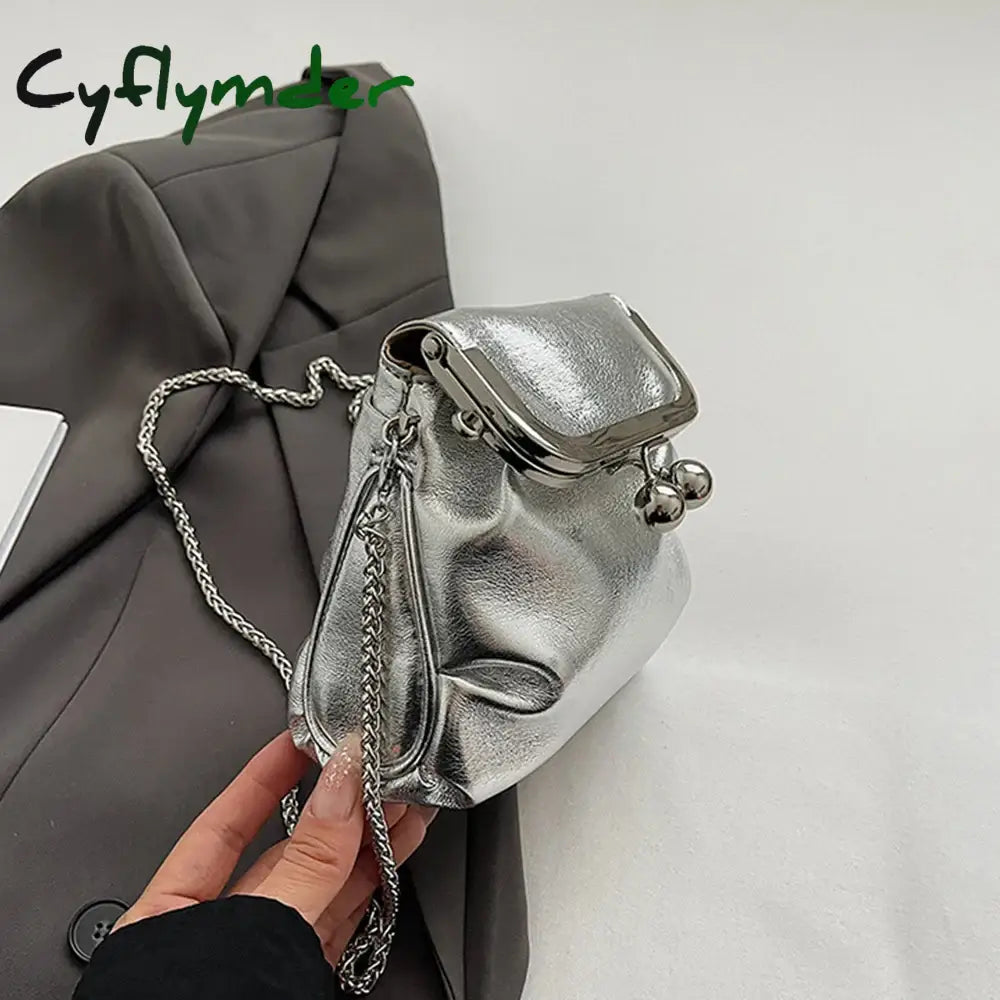 Cyflymder Ruched Clip Bag Shoulder Soft Pu Leather Crossbody Bags For Women Luxury Kisslock Frame