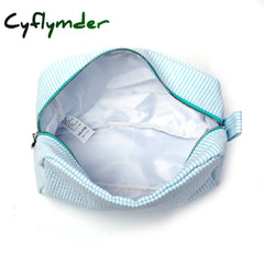 Cyflymder Ruffle Cosmetic Bags Pink/Purple Striped Storage Make Up For Women Lady With Zipper