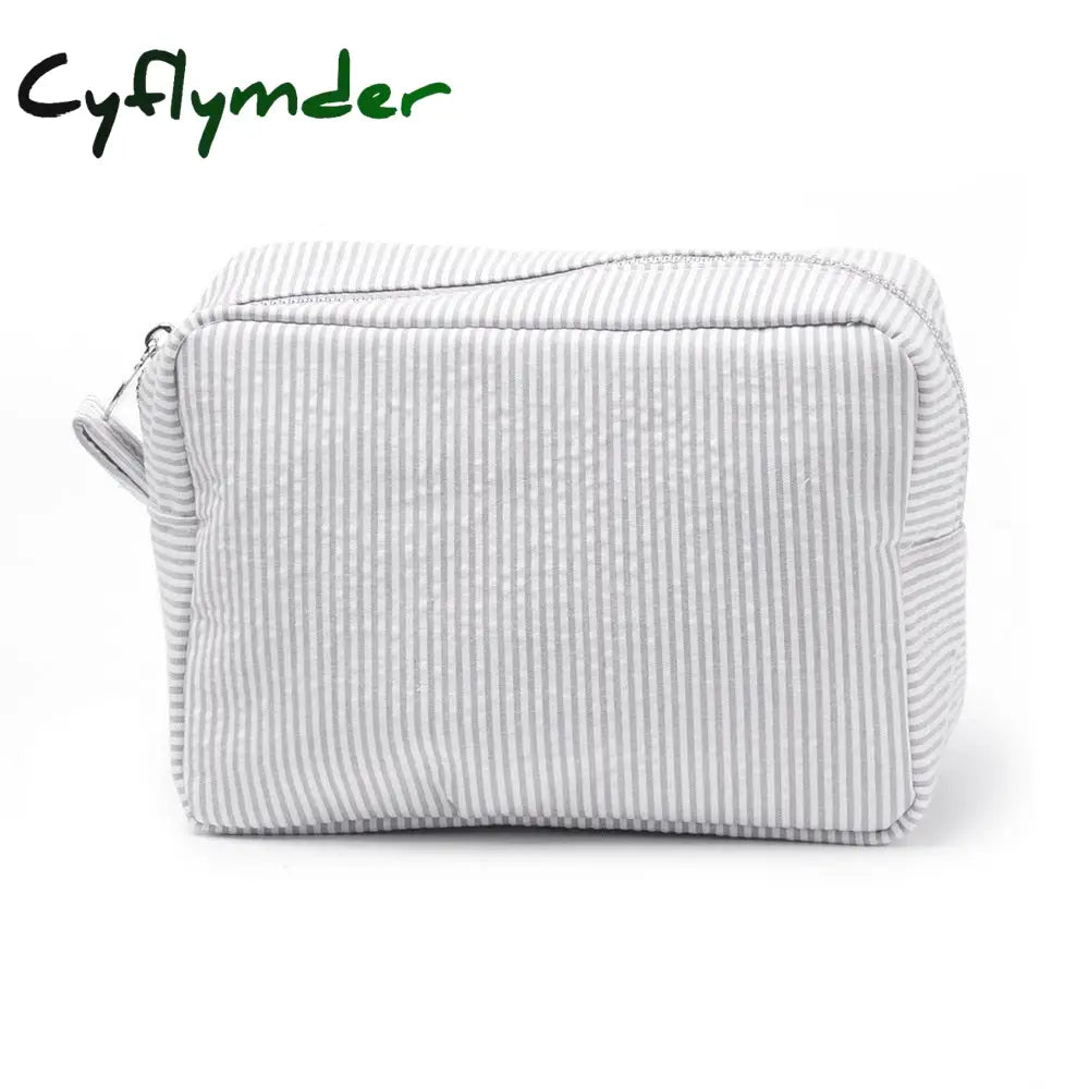 Cyflymder Ruffle Cosmetic Bags Pink/Purple Striped Storage Make Up For Women Lady With Zipper