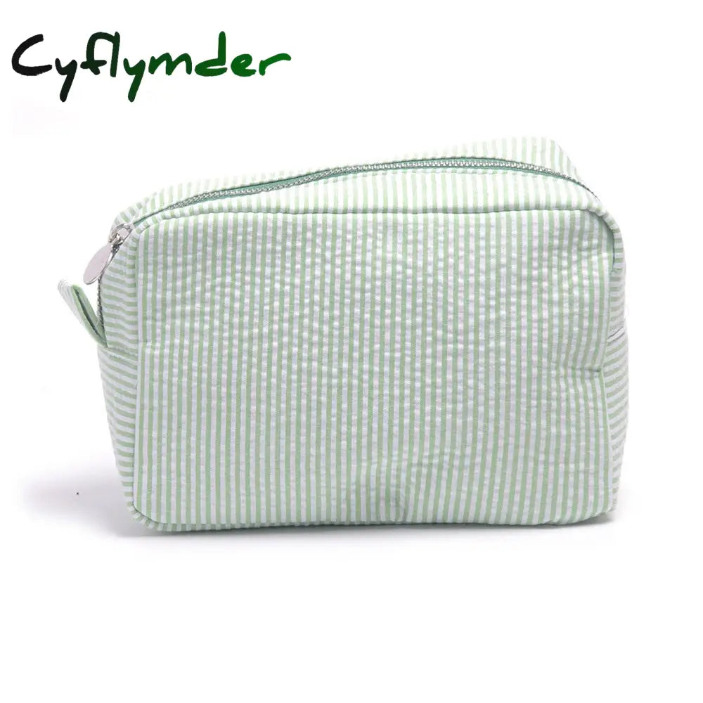 Cyflymder Ruffle Cosmetic Bags Pink/Purple Striped Storage Make Up For Women Lady With Zipper