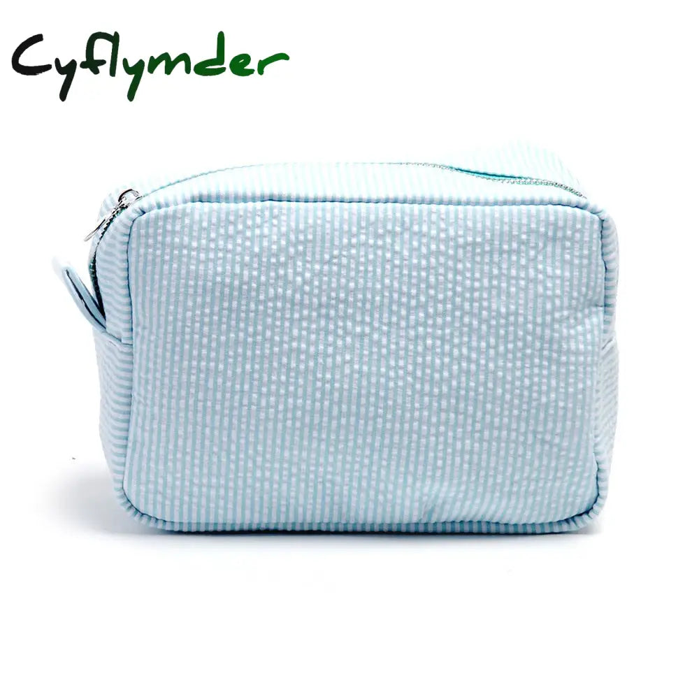 Cyflymder Ruffle Cosmetic Bags Pink/Purple Striped Storage Make Up For Women Lady With Zipper