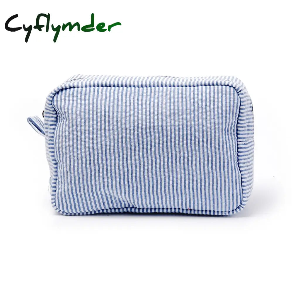 Cyflymder Ruffle Cosmetic Bags Pink/Purple Striped Storage Make Up For Women Lady With Zipper