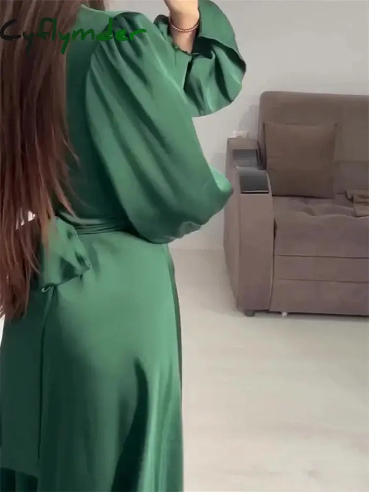Cyflymder Ruffled Bandage Elegant Maxi Dress For Women Patchwork Slim Lace-Up Solid Vintage Evening
