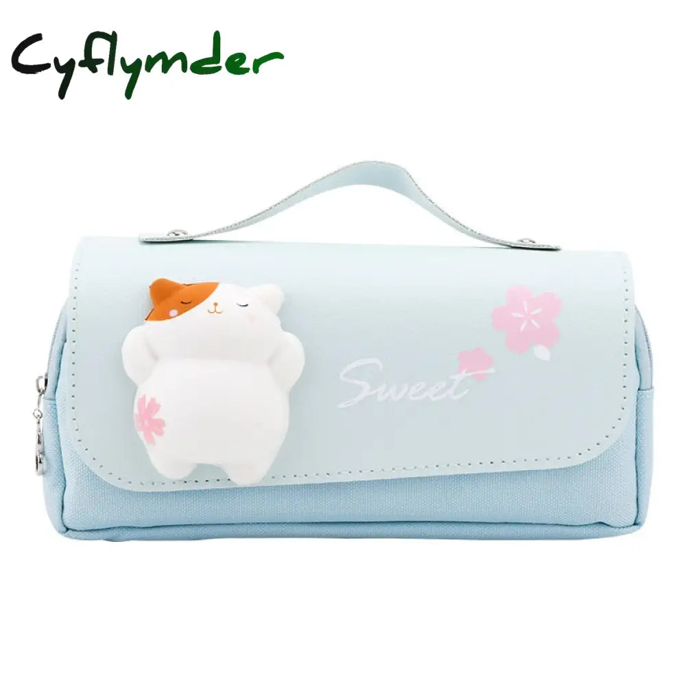 Cyflymder Sakura Pencil Bag Pu Leather Pen Case Kawaii Stationery Ruler Pouch For School Girl Sweet